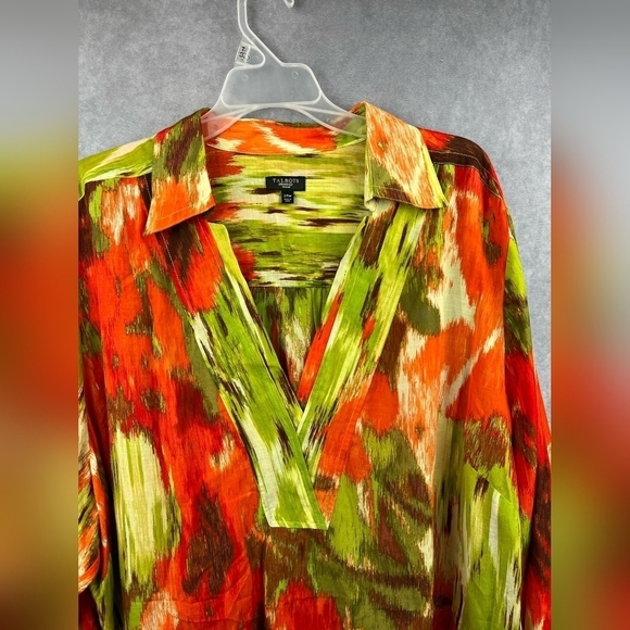 Talbots Colorful‎ Silk Cotton Long Sleeve Abstract Kangaroo Pocket Blouse 24W - Picture 5 of 13